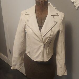 Abercrombie & Fitch Women's Cream Leather Biker Jacket